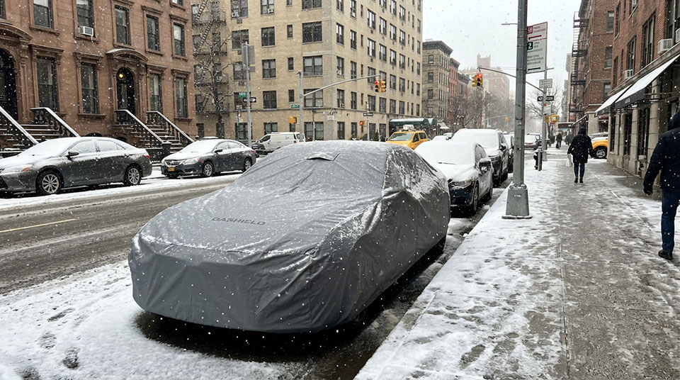 Car cover holding up under snow