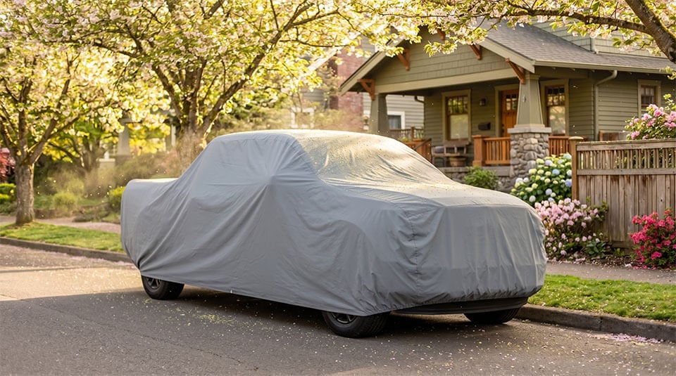 Outdoor cover keeping dust and pollen off paint