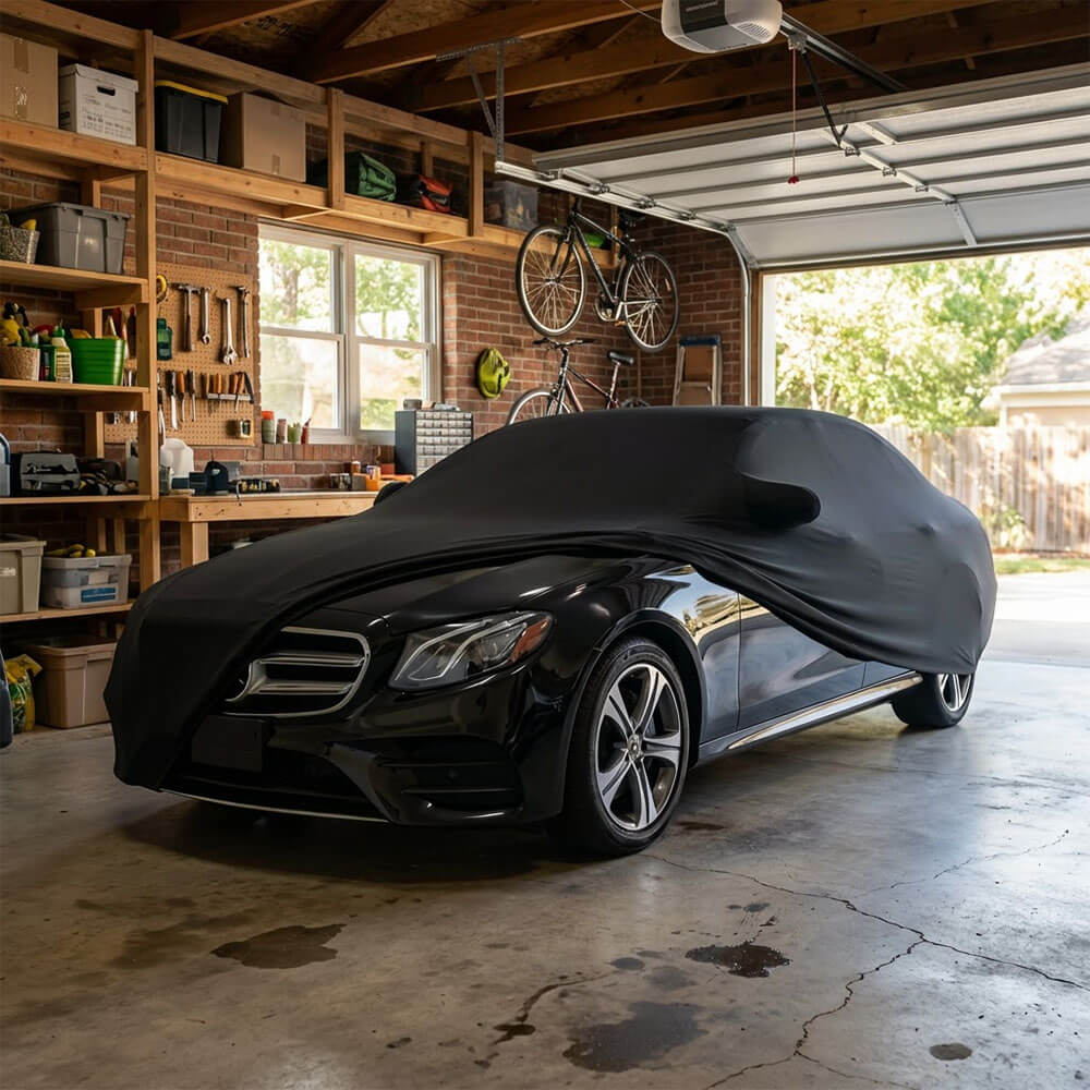 Satin cover following the roofline and shoulder line of the car