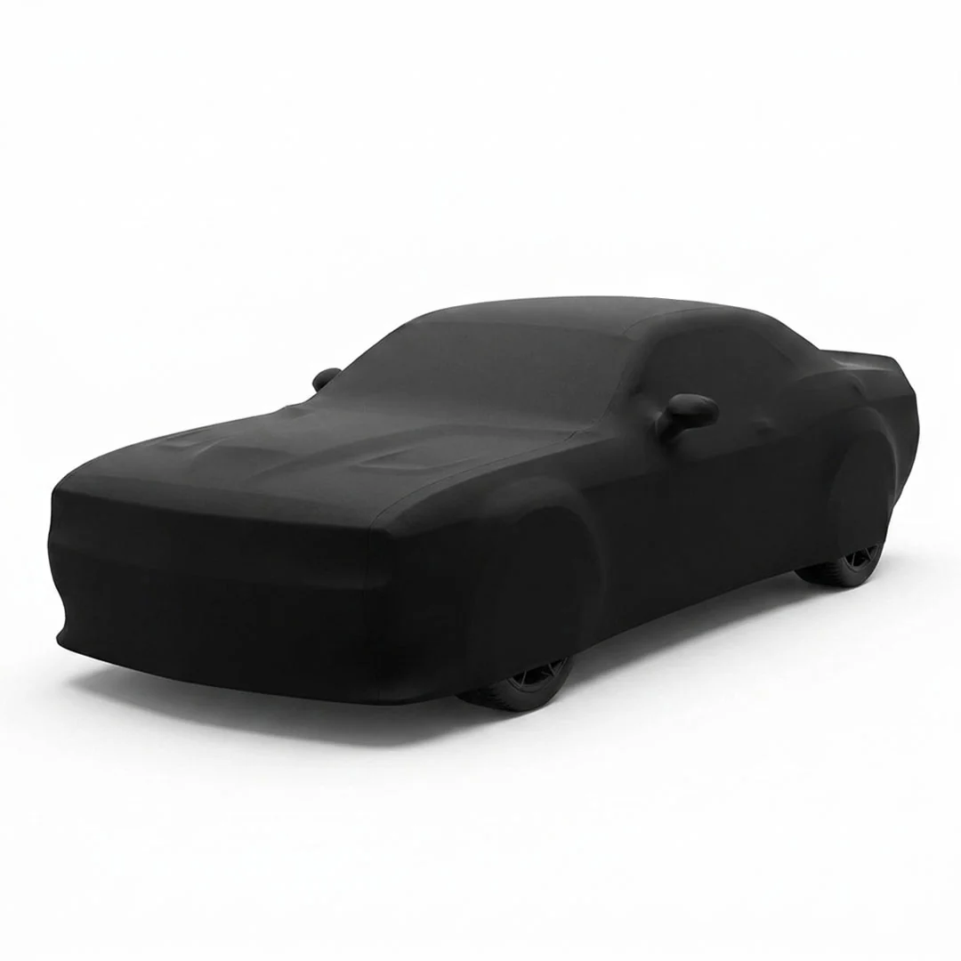 Sewn-in mirror pocket on the SoftTec Stretch Satin cover for the Dodge Challenger 2027 Coupe 2-Door
