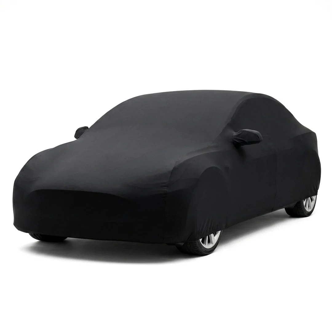 Sewn-in mirror pocket on the SoftTec Stretch Satin cover for the Tesla Model 3 2017