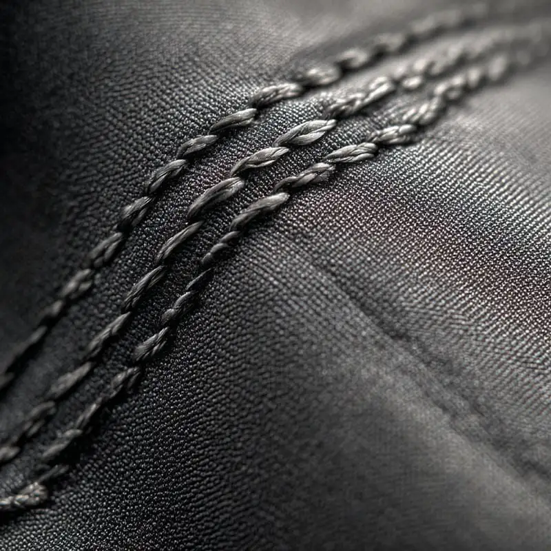 Macro of a double-stitched seam with the waterproof tape bonded behind it