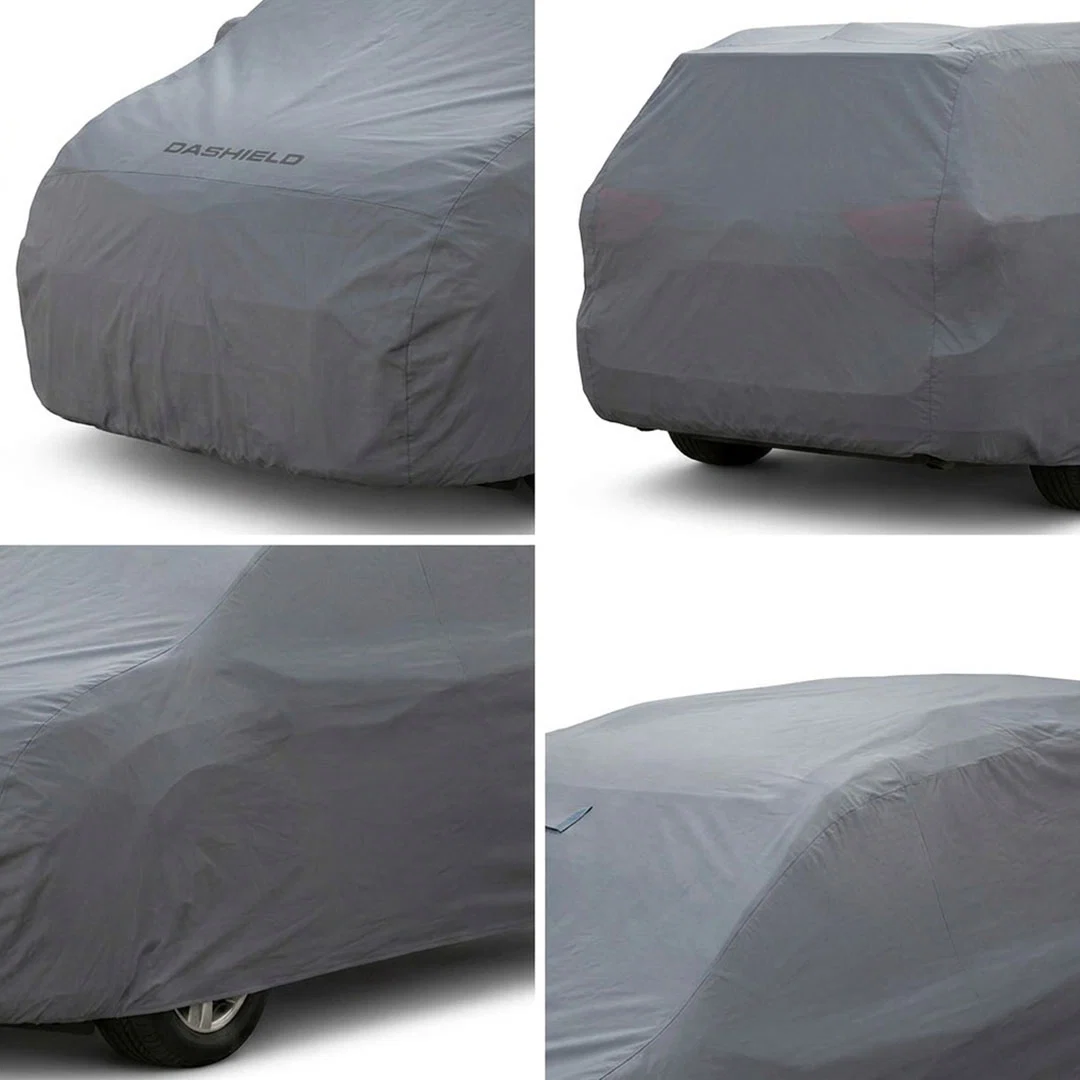 Four detail views of the fitted cover: hem, cab corner, bed rail and roof