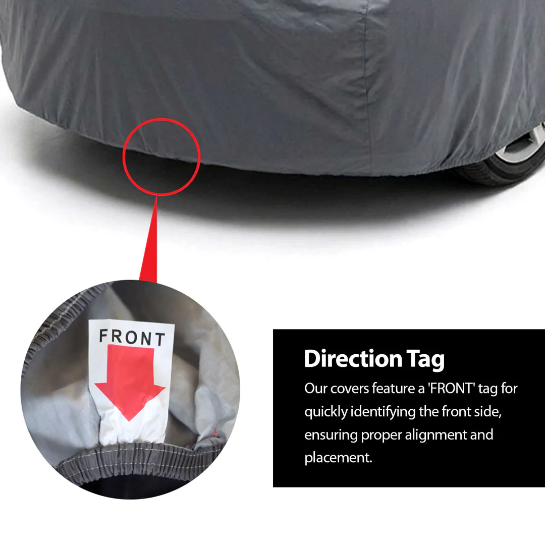FRONT direction tag sewn into the hem for correct alignment