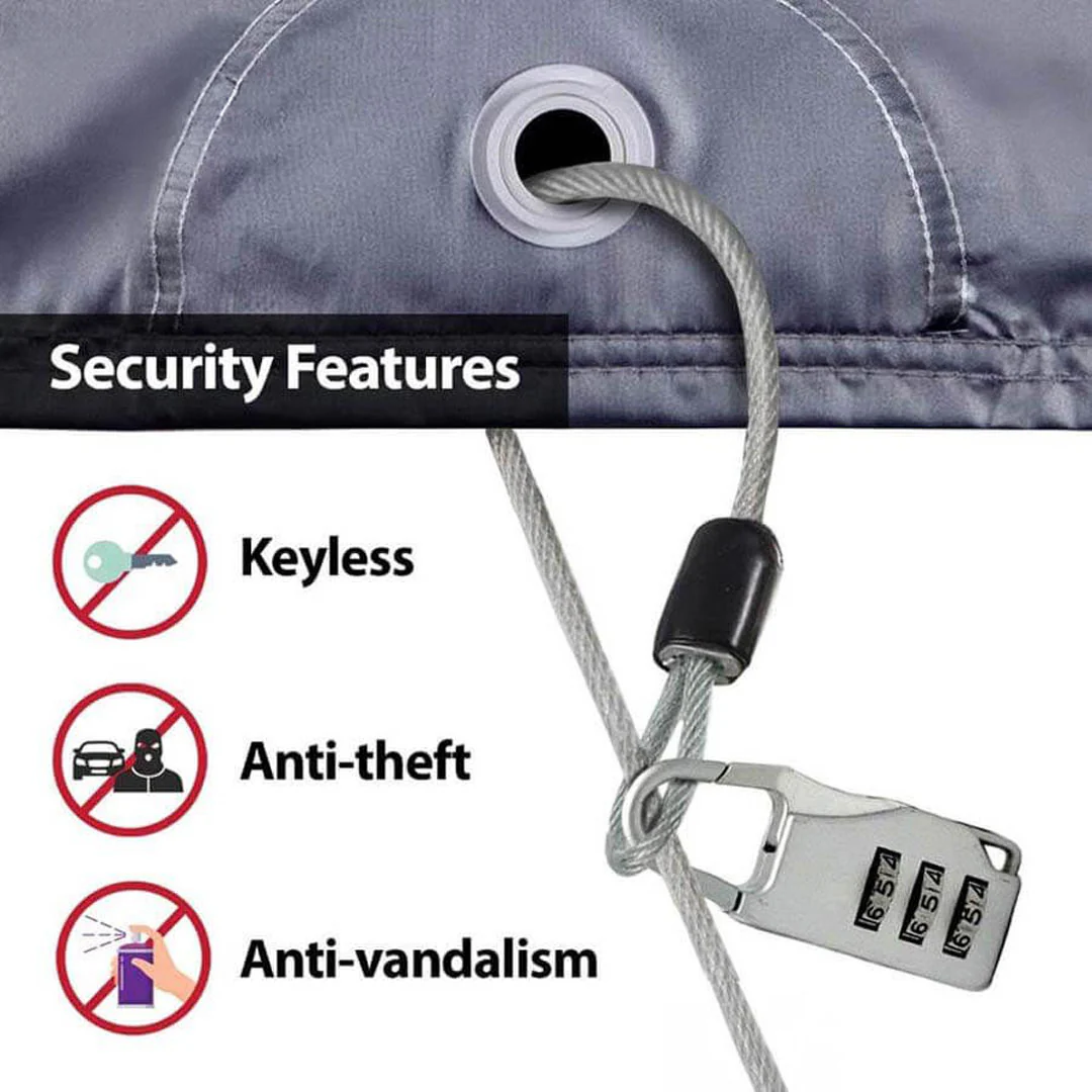 Reinforced grommet with cable lock: keyless, anti-theft, anti-vandalism