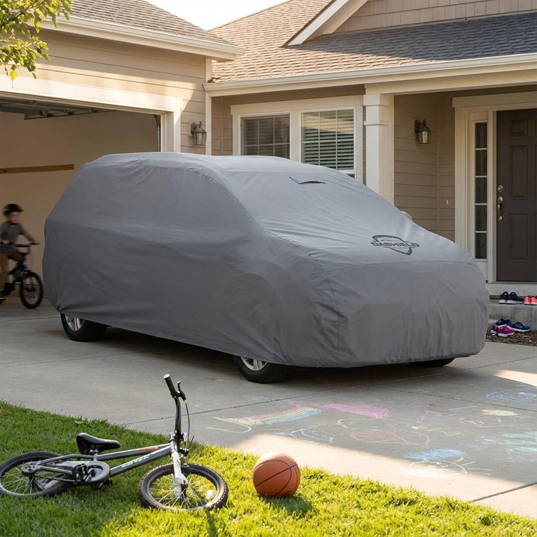 Dodge van parked outdoors under a custom-fit USCarCover all-weather van cover