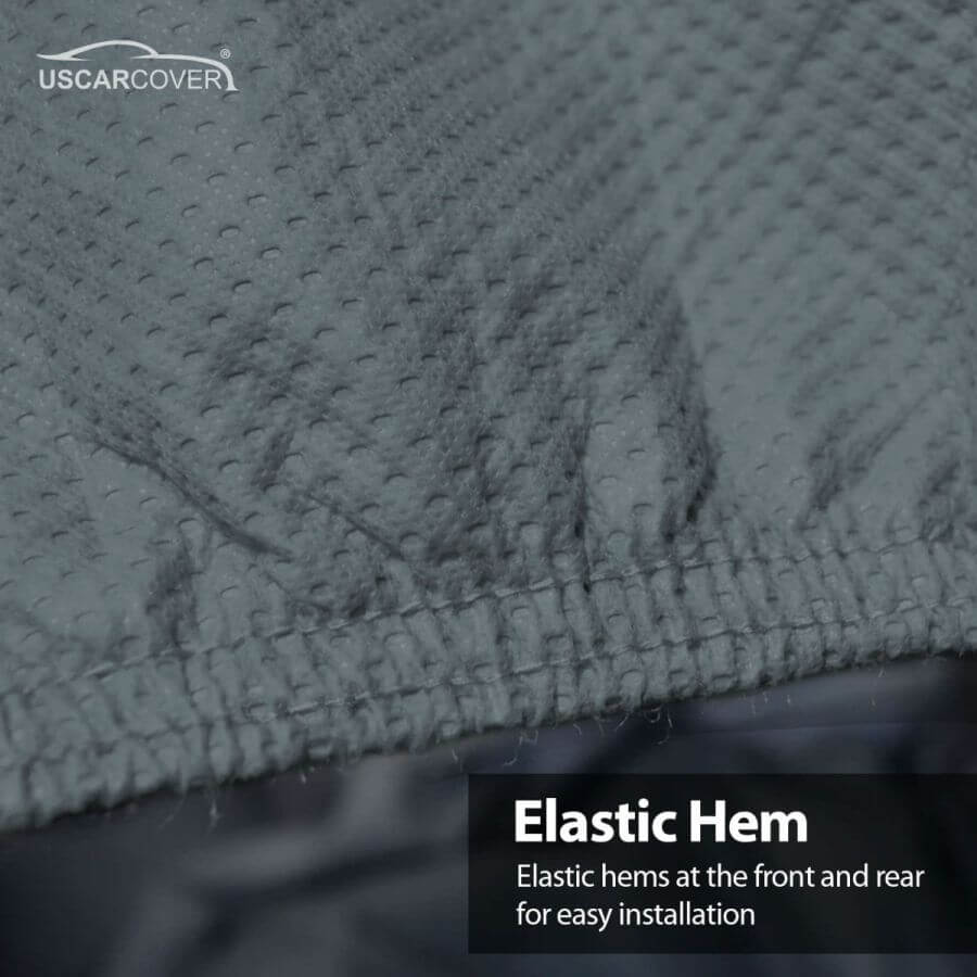 Elastic hem of the WeatherTec UHD cover pulled tight under the bumper