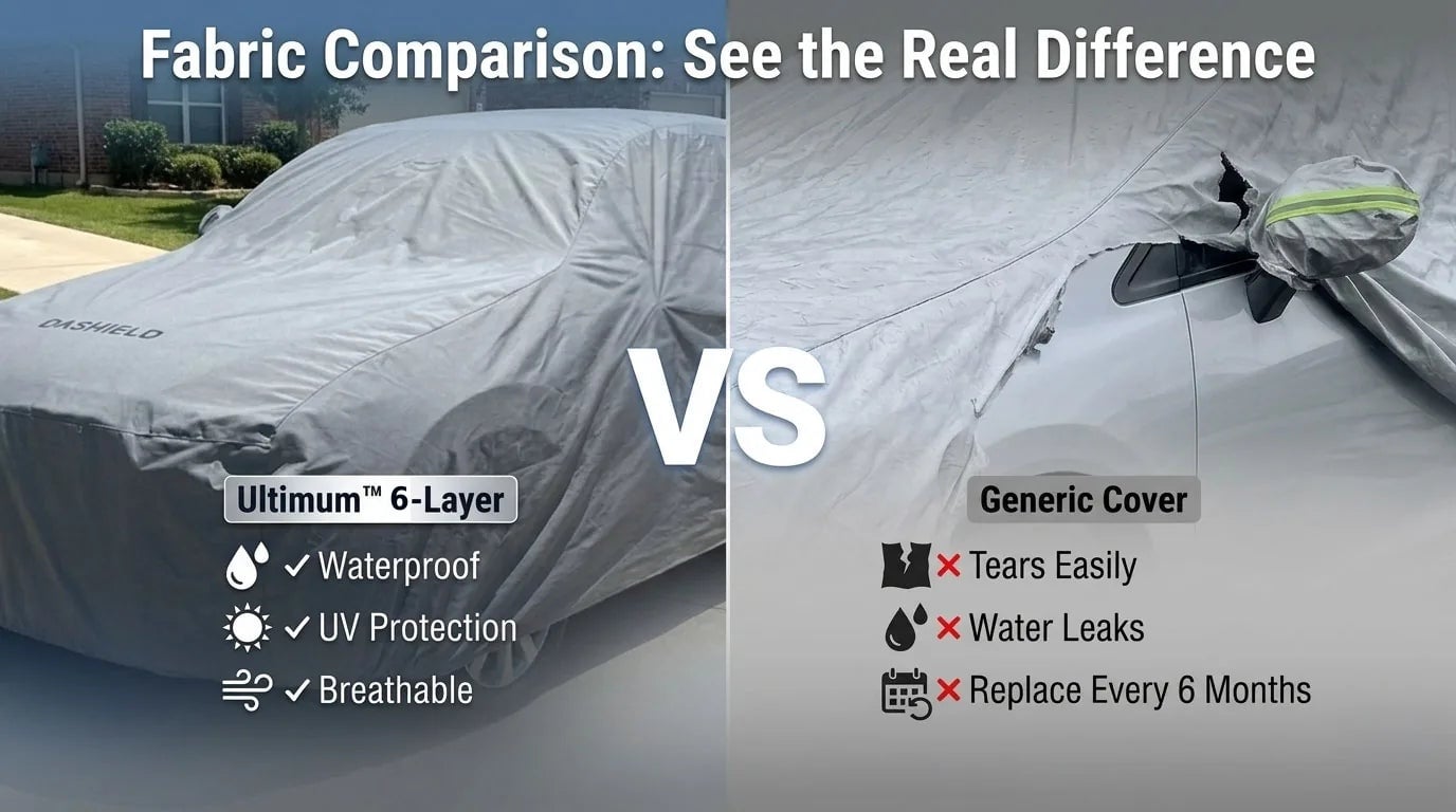 Side-by-side comparison — DaShield Ultimum 6-Layer cover vs generic cover